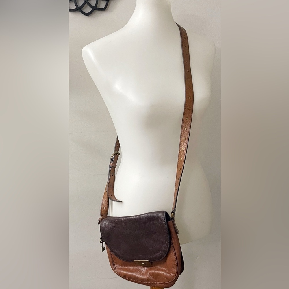 Fossil Brown and Tan Crossbody Bag Chic Casual Western Boho Festival